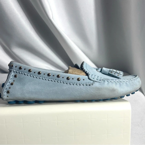 Coach Norfolk Nubuck Blue Mist 7M Loafers Leather Silver Studded and Tassel - Picture 7 of 11